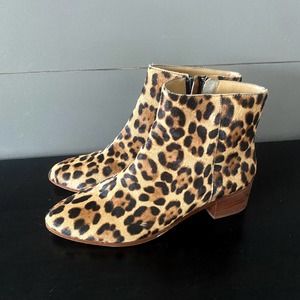 J Crew Leopard Leather Booties Calf Fur Womens Size 8.5